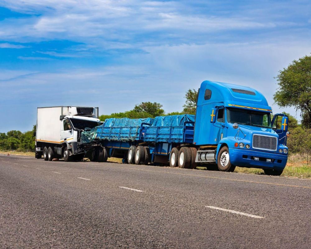 a semi truck hauling a semi trailer down a road