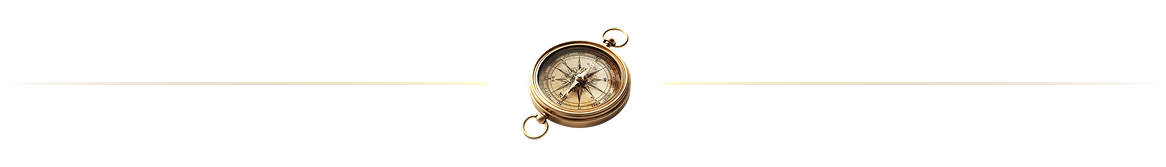 Vintage compass with gold accents centered on a black background, featuring elegant side lines for decorative balance.