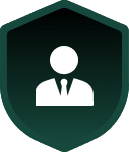 Icon of a person in a tie inside a green shield, symbolizing security or professional protection.