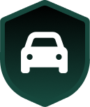 Car icon on a green shield, symbolizing automotive protection or security.