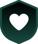 Heart icon on a dark shield, symbolizing love and protection.