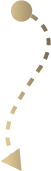 Curved dotted line with circle and arrow, symbolizing direction or movement, on a beige background.