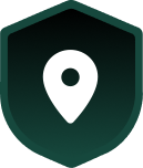 Alt text: Location pin inside a shield icon, symbolizing protected or secure location services.