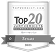 Group 34909 | The Injury Law Guides Top 20 most popular software award badge from September 2023 on a grey background.