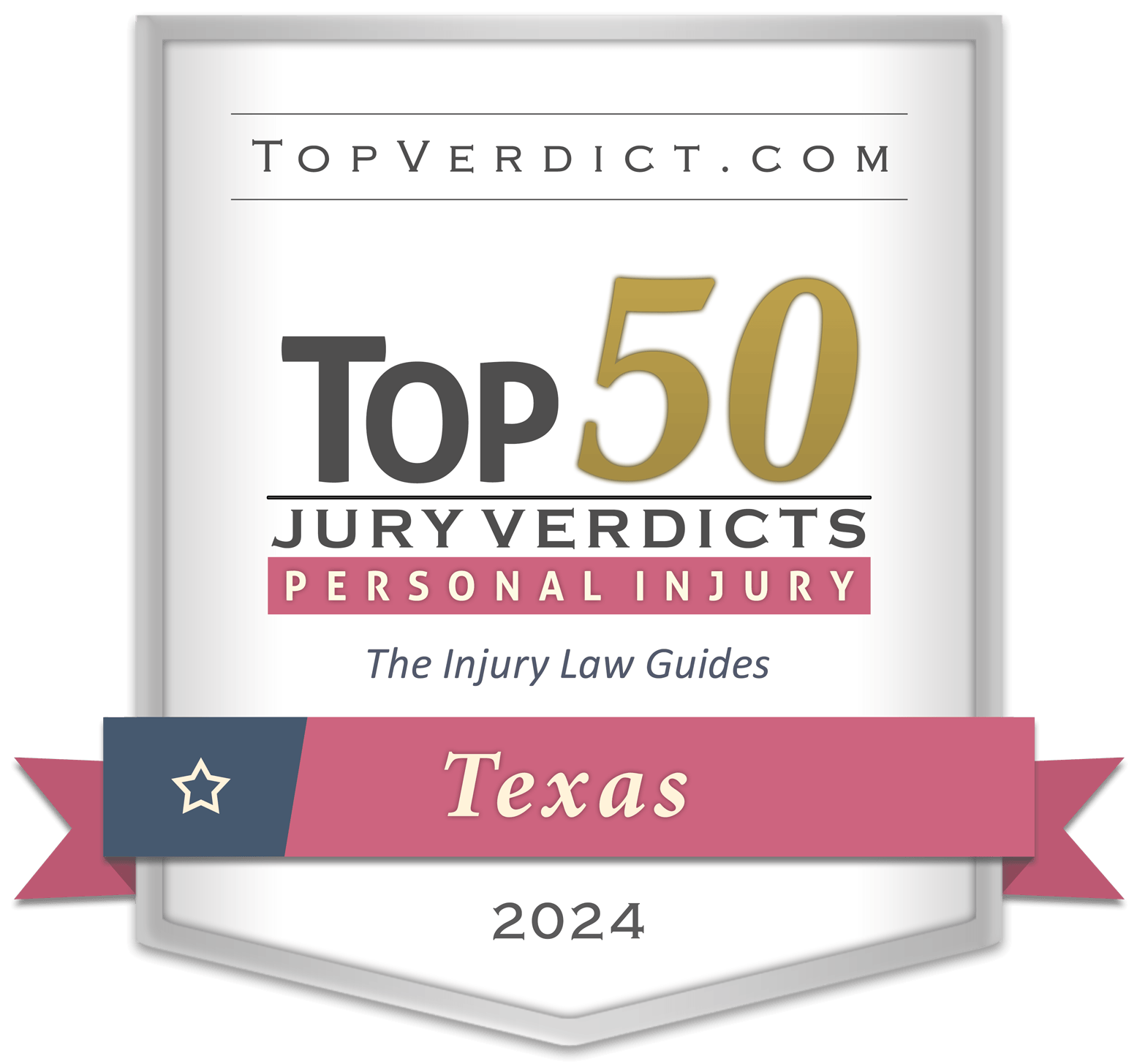 Top 50 Jury Verdicts in Personal Injury, Texas 2024, awarded by TopVerdict.com for outstanding legal performance.